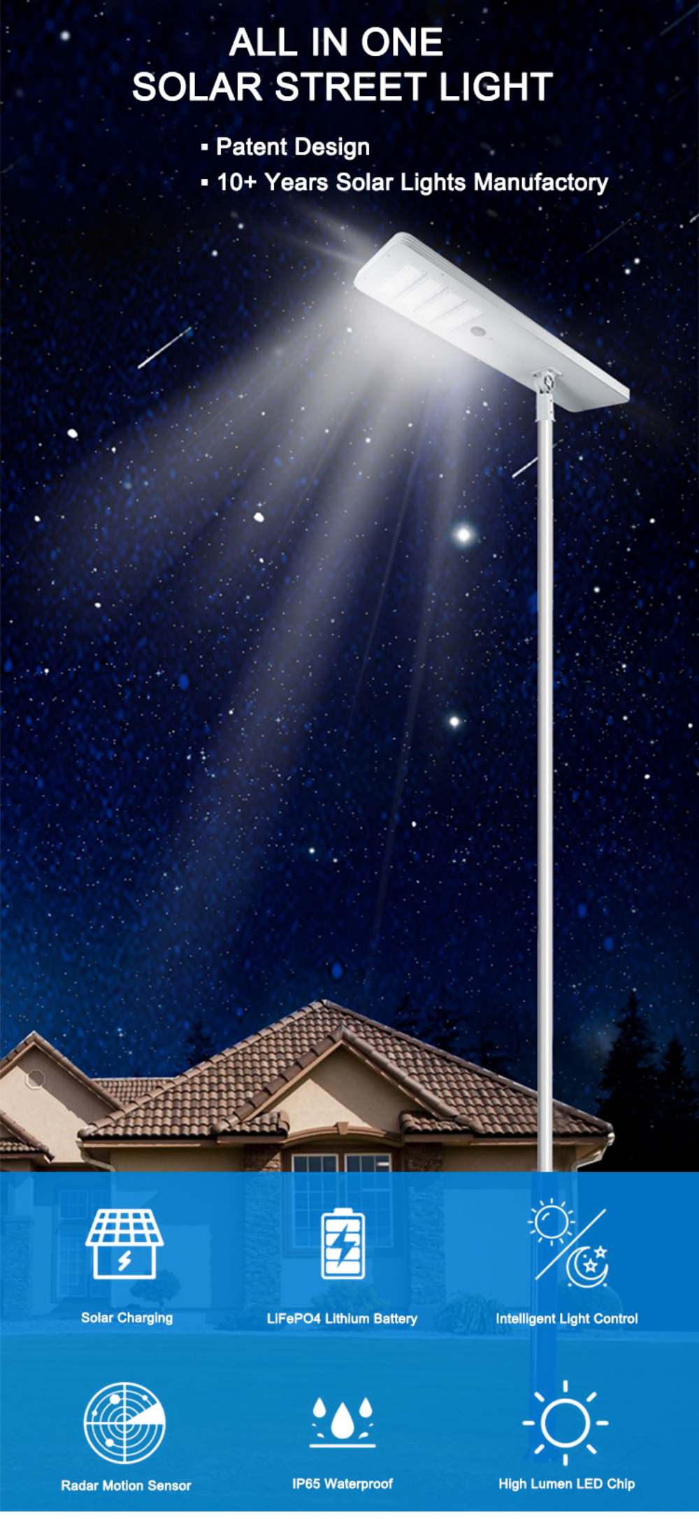 5-year warranty IP65 integrated solar street light HTY-006